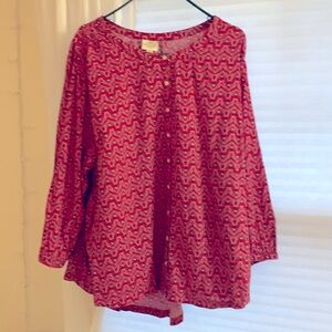 St John's Bay Women's 3/4 Sleeve Button Up Blouse Sz 2x Red Geometric Print